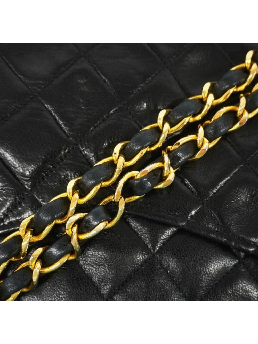 Chanel Shoulder Bag Quilted Lambskin Black Gold